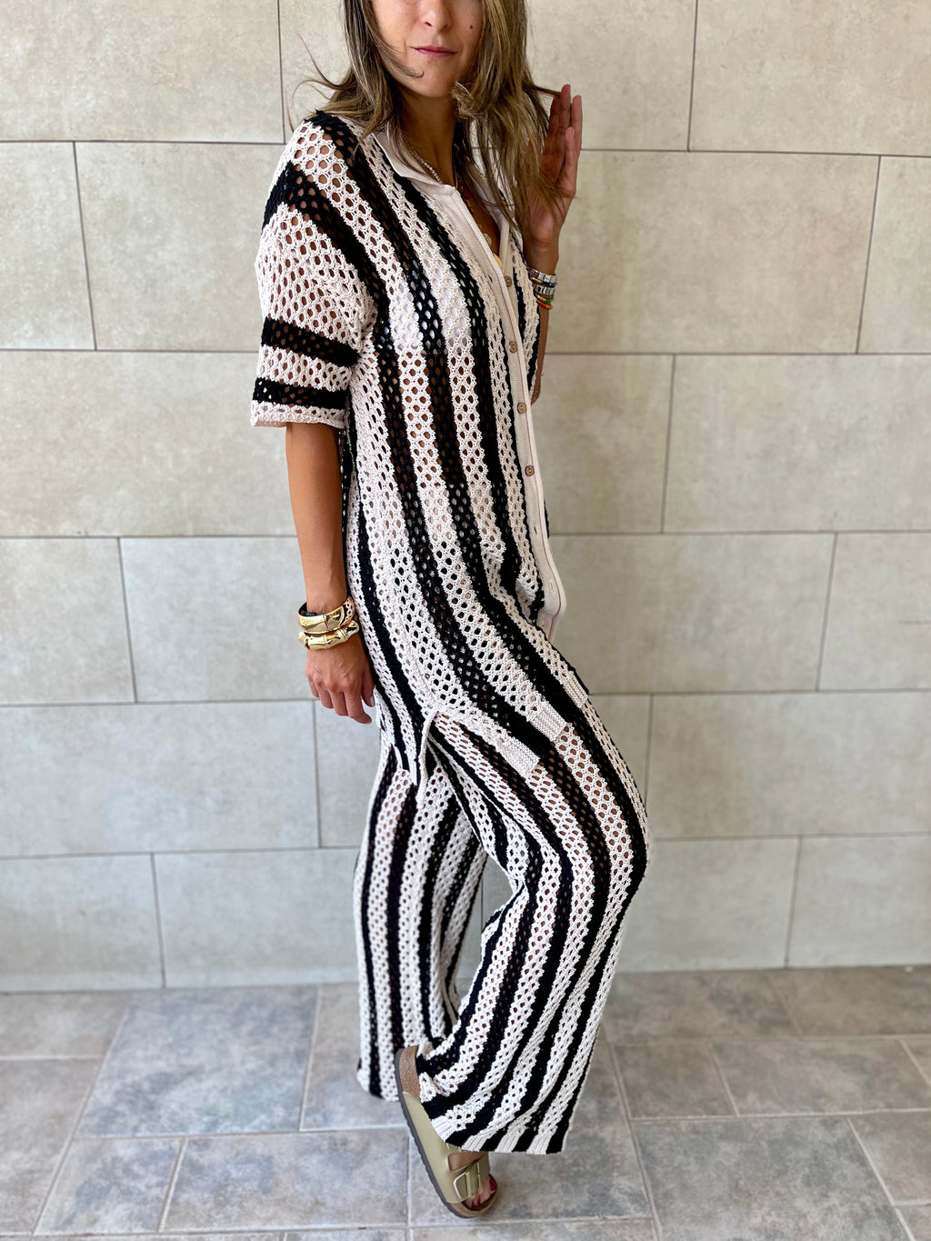 Black Finally Sunny Crochet Pants Set