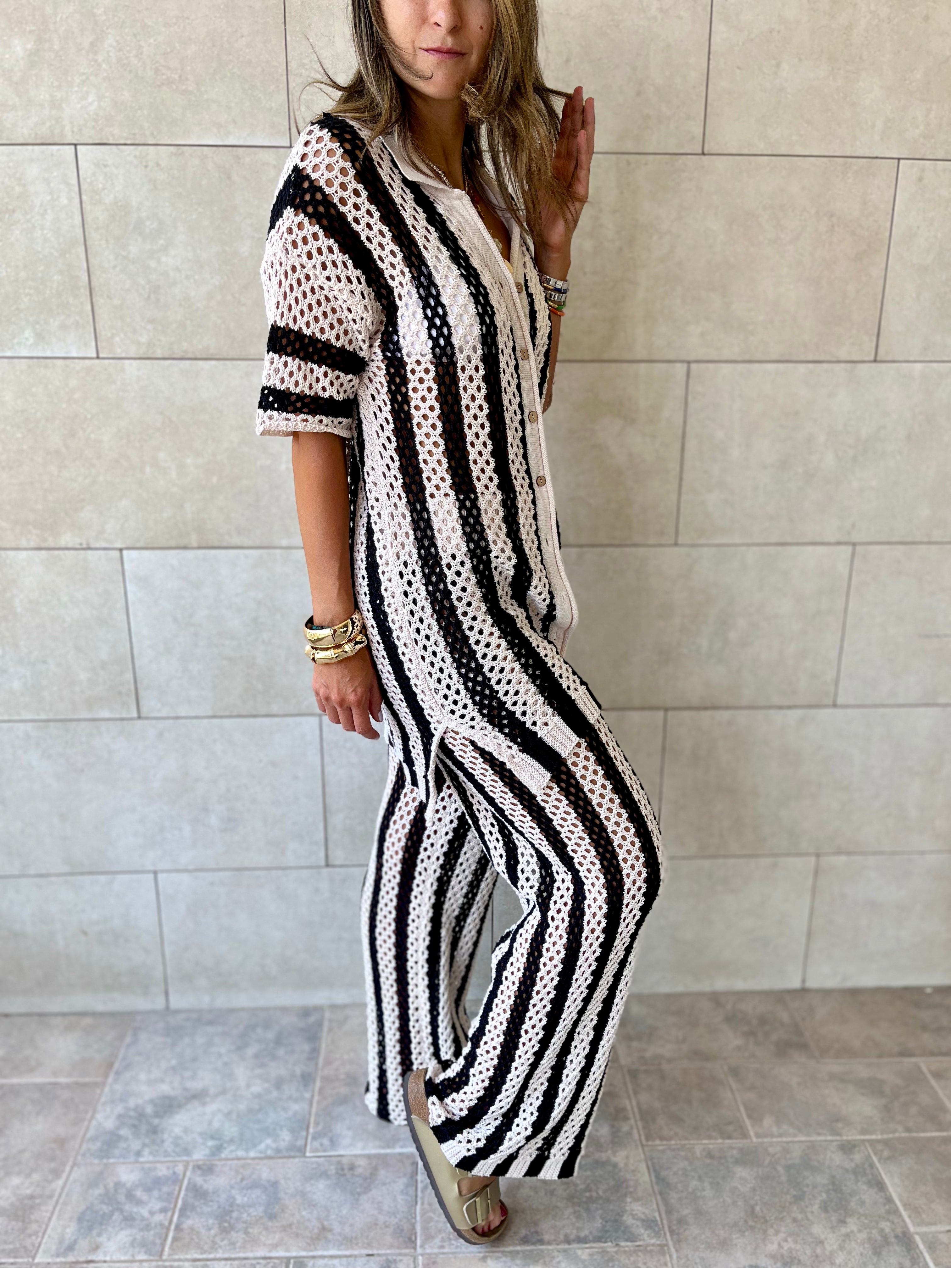 Black Finally Sunny Crochet Pants Set