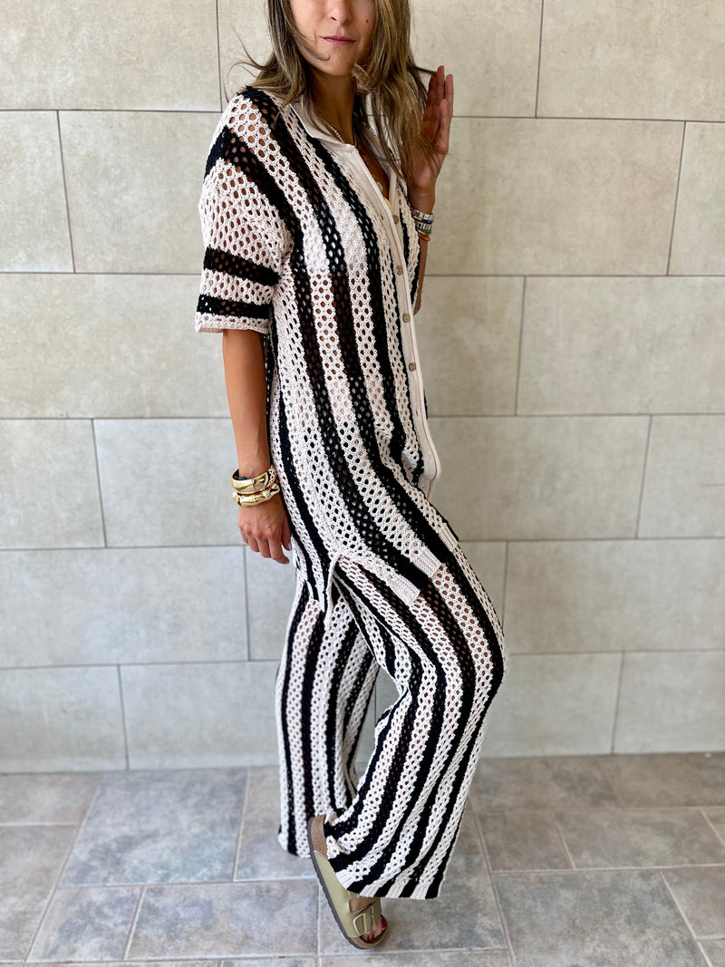 Black Finally Sunny Crochet Pants Set