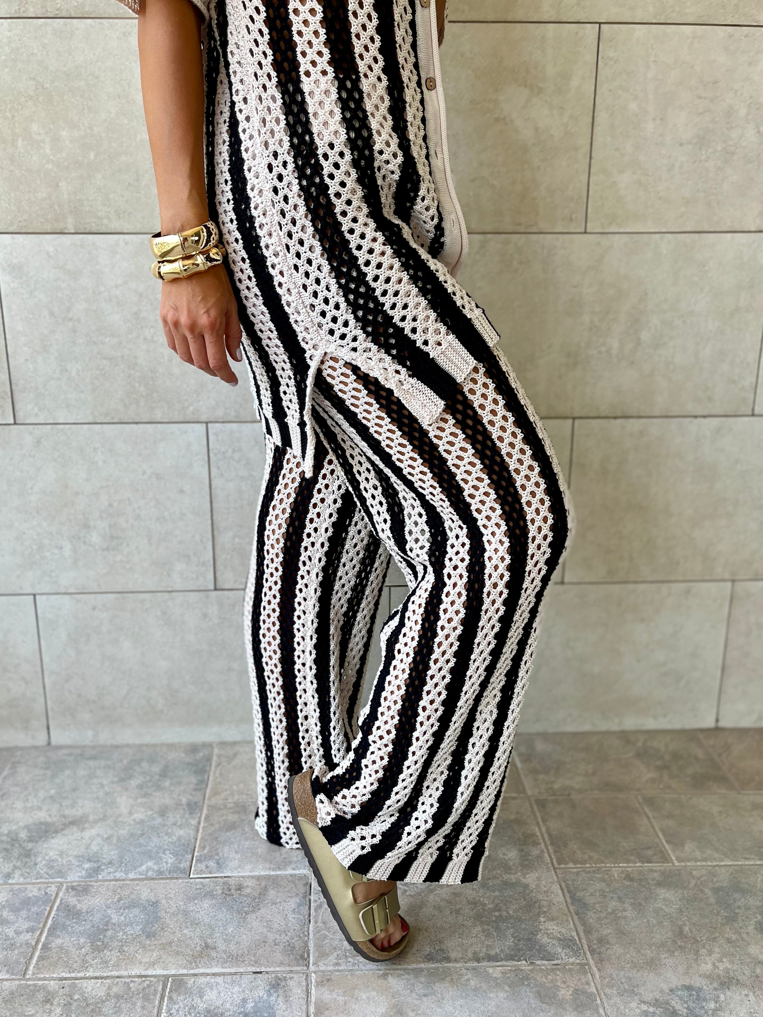 Black Finally Sunny Crochet Pants Set