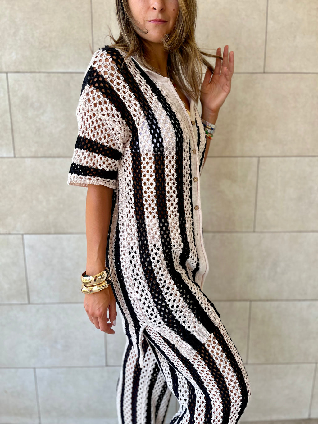 Black Finally Sunny Crochet Pants Set