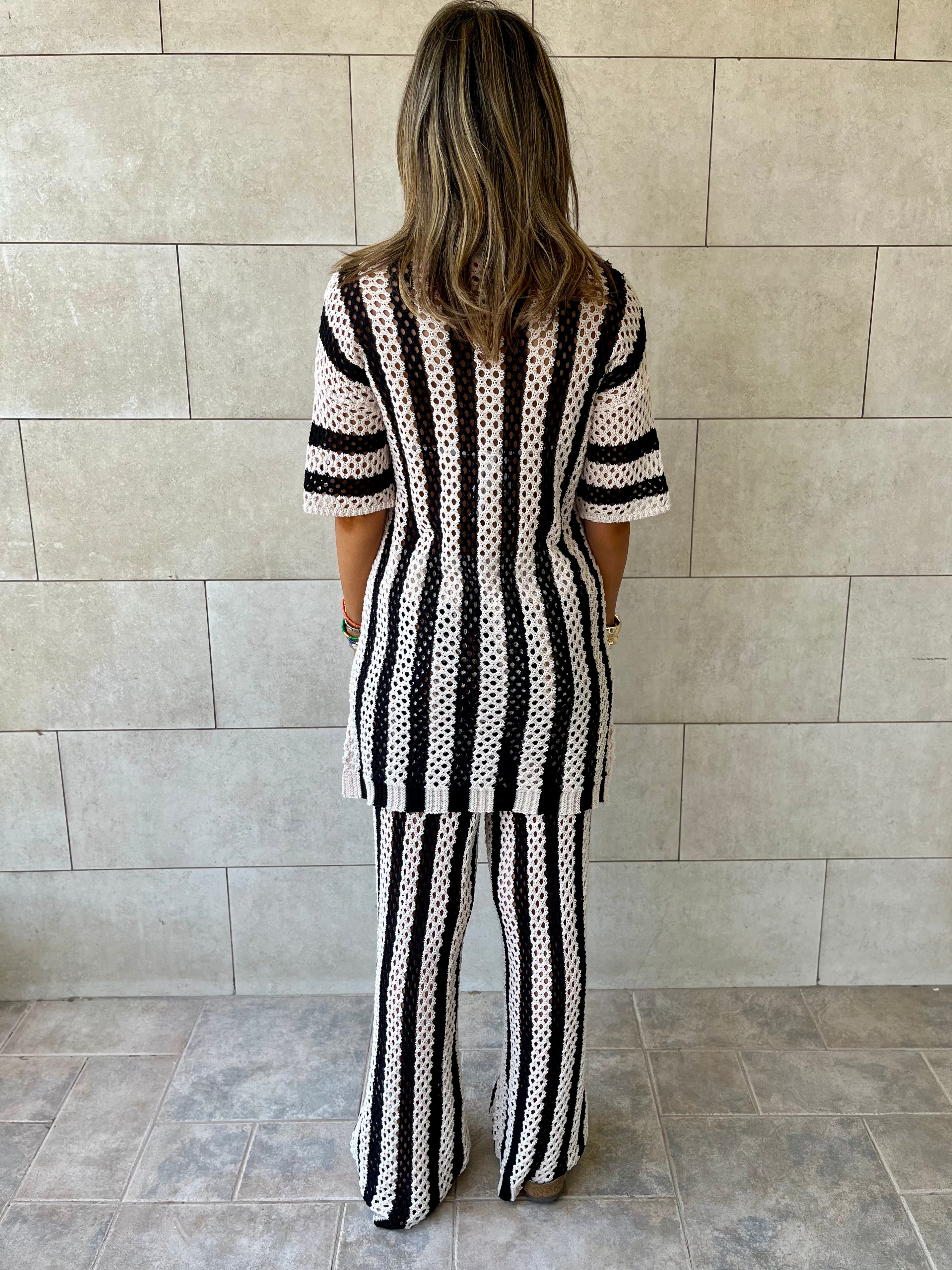 Black Finally Sunny Crochet Pants Set