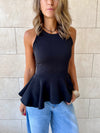 Black Peplum Scuba Top