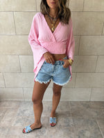 Pink Crinkle Flare Top