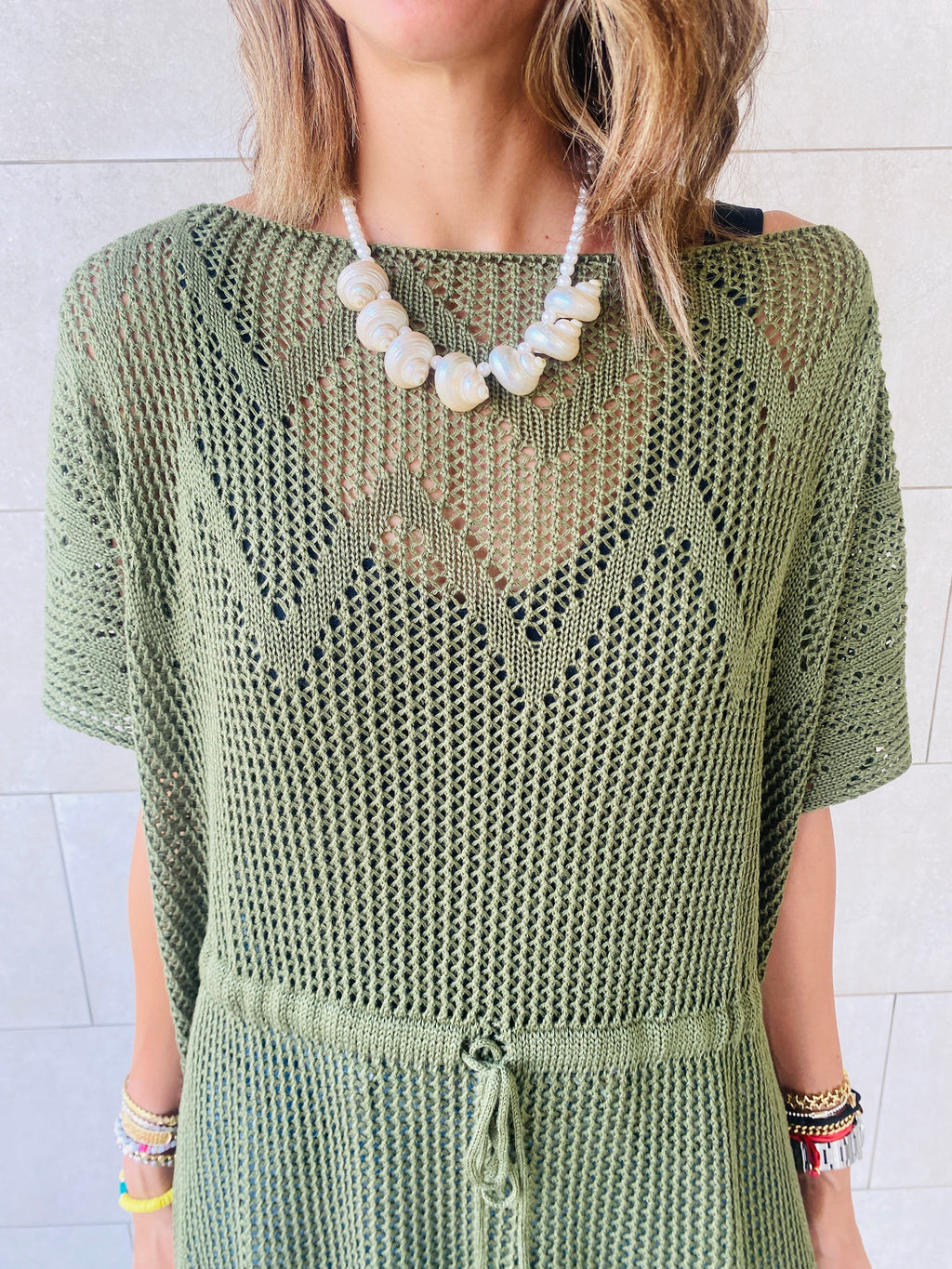 Olive Crochet Tassel Coverup