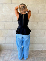Black Peplum Scuba Top