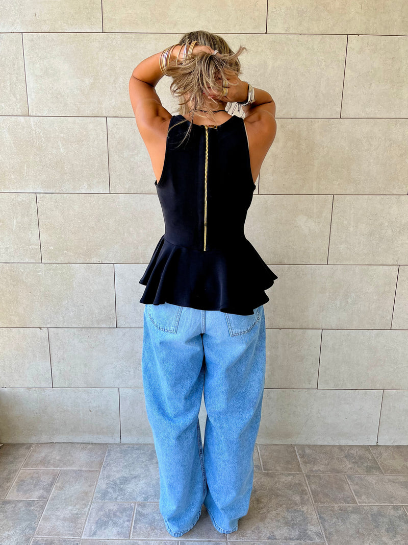 Black Peplum Scuba Top