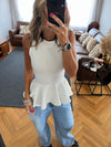 White Peplum Scuba Top