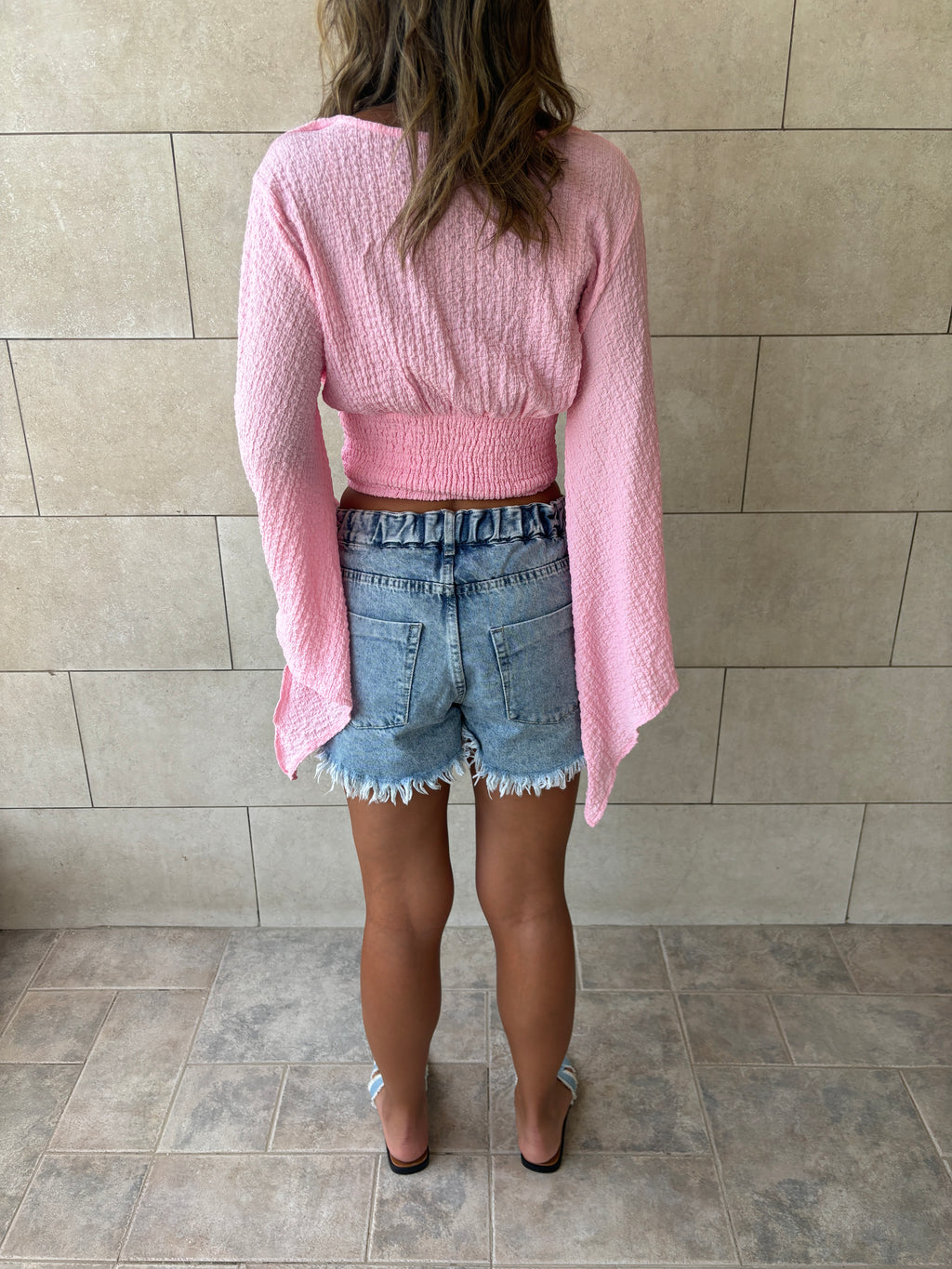 Pink Crinkle Flare Top