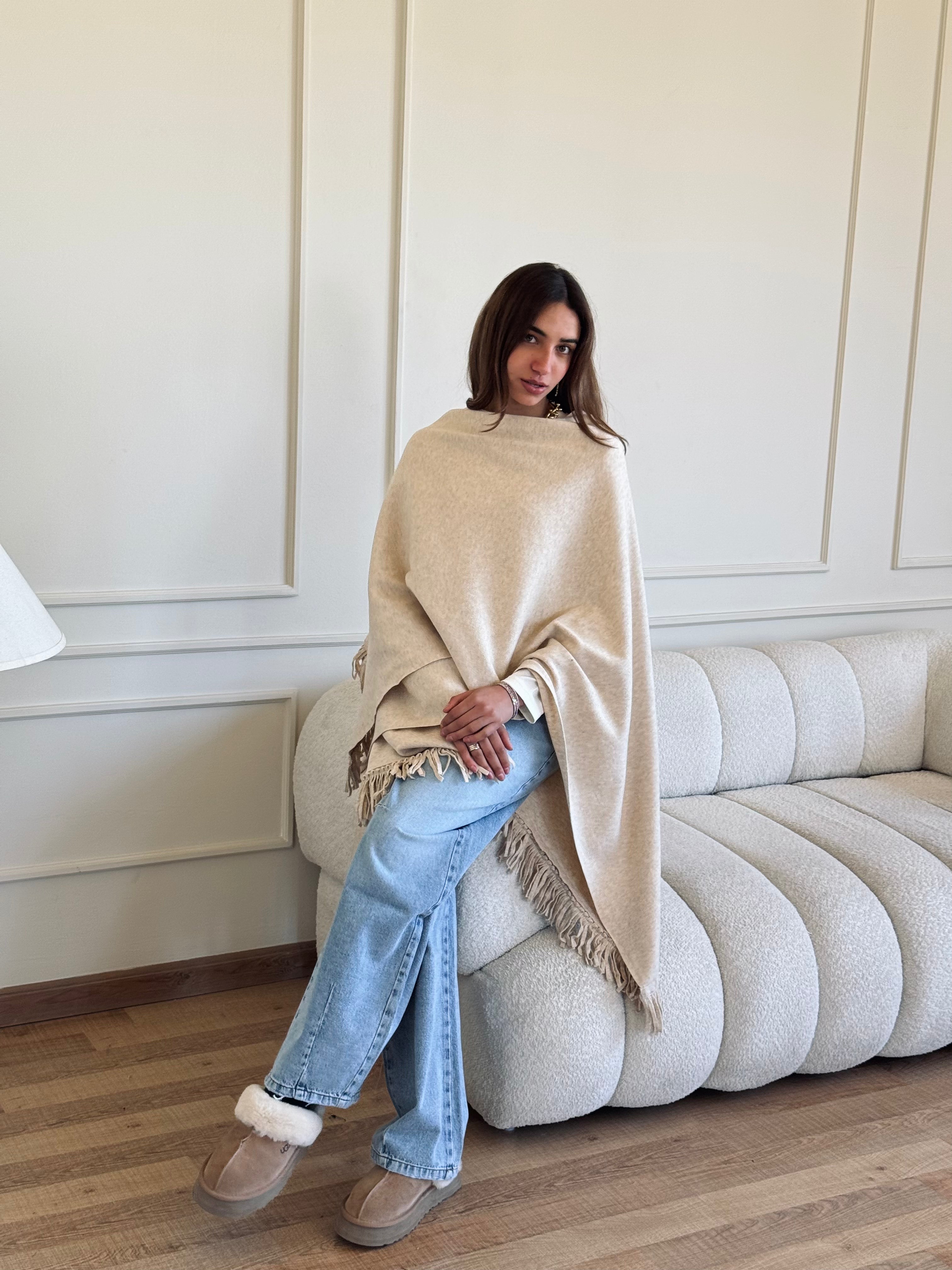 Beige Shawl Poncho