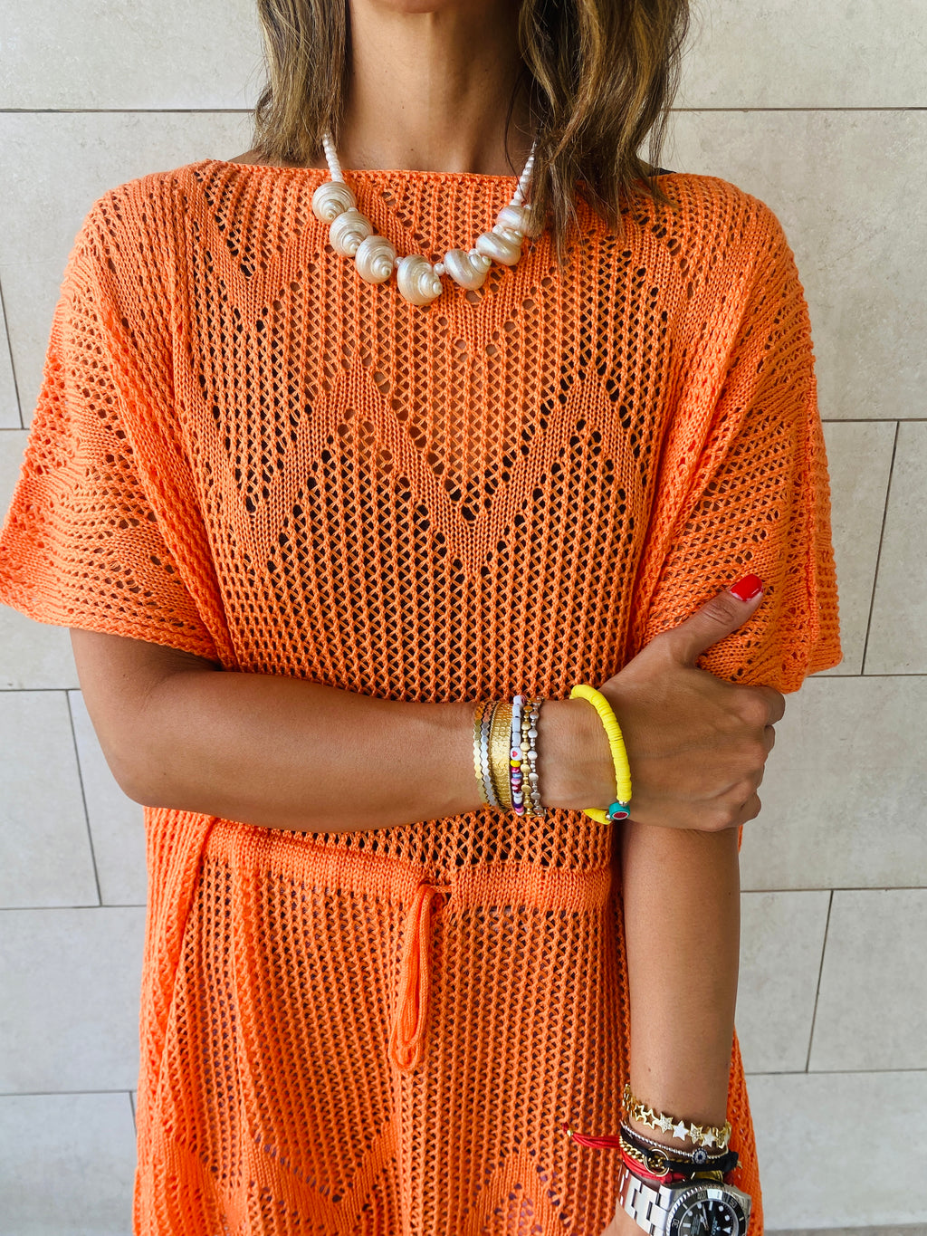 Orange Crochet Tassel Coverup