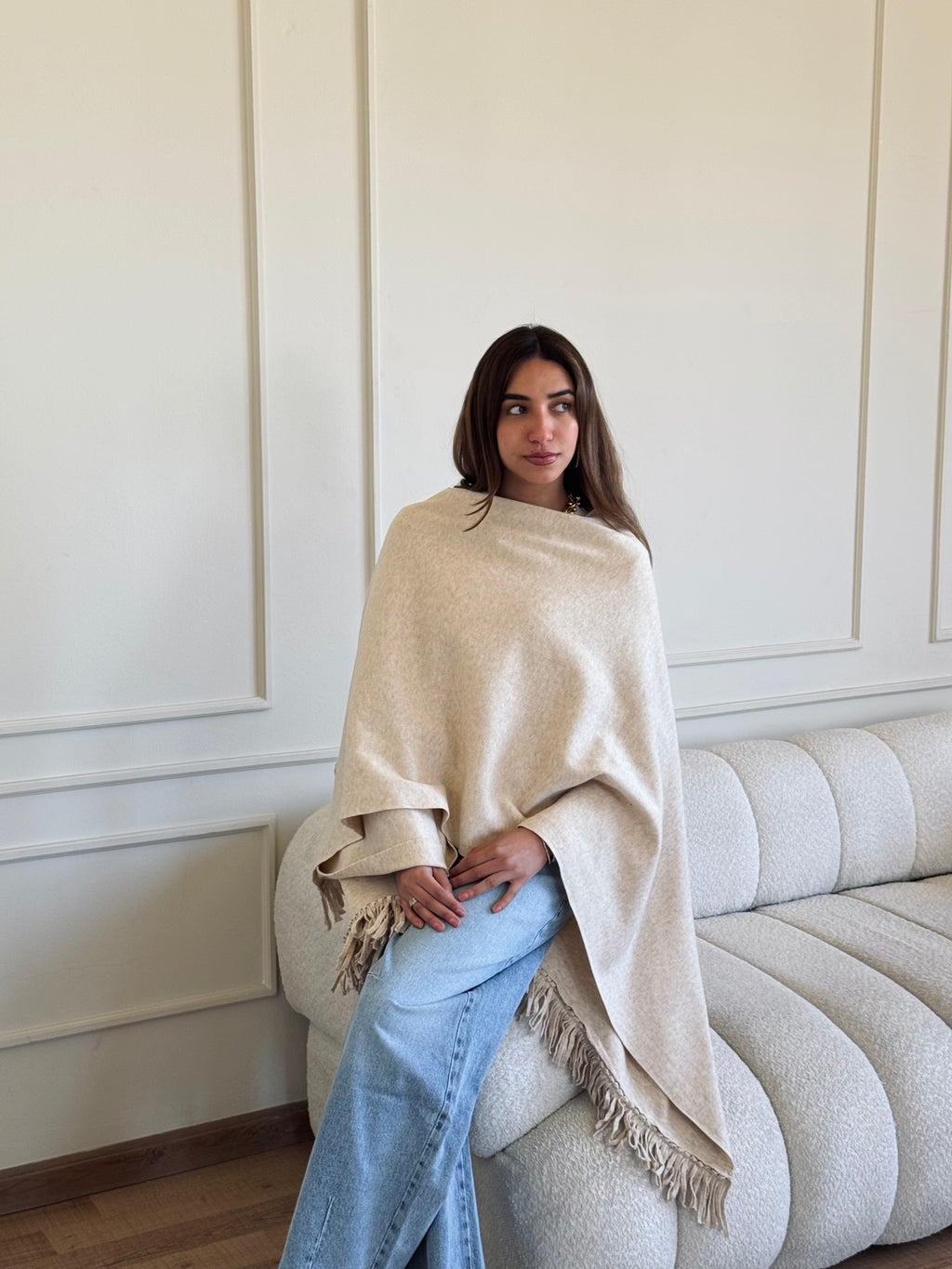 Beige Shawl Poncho