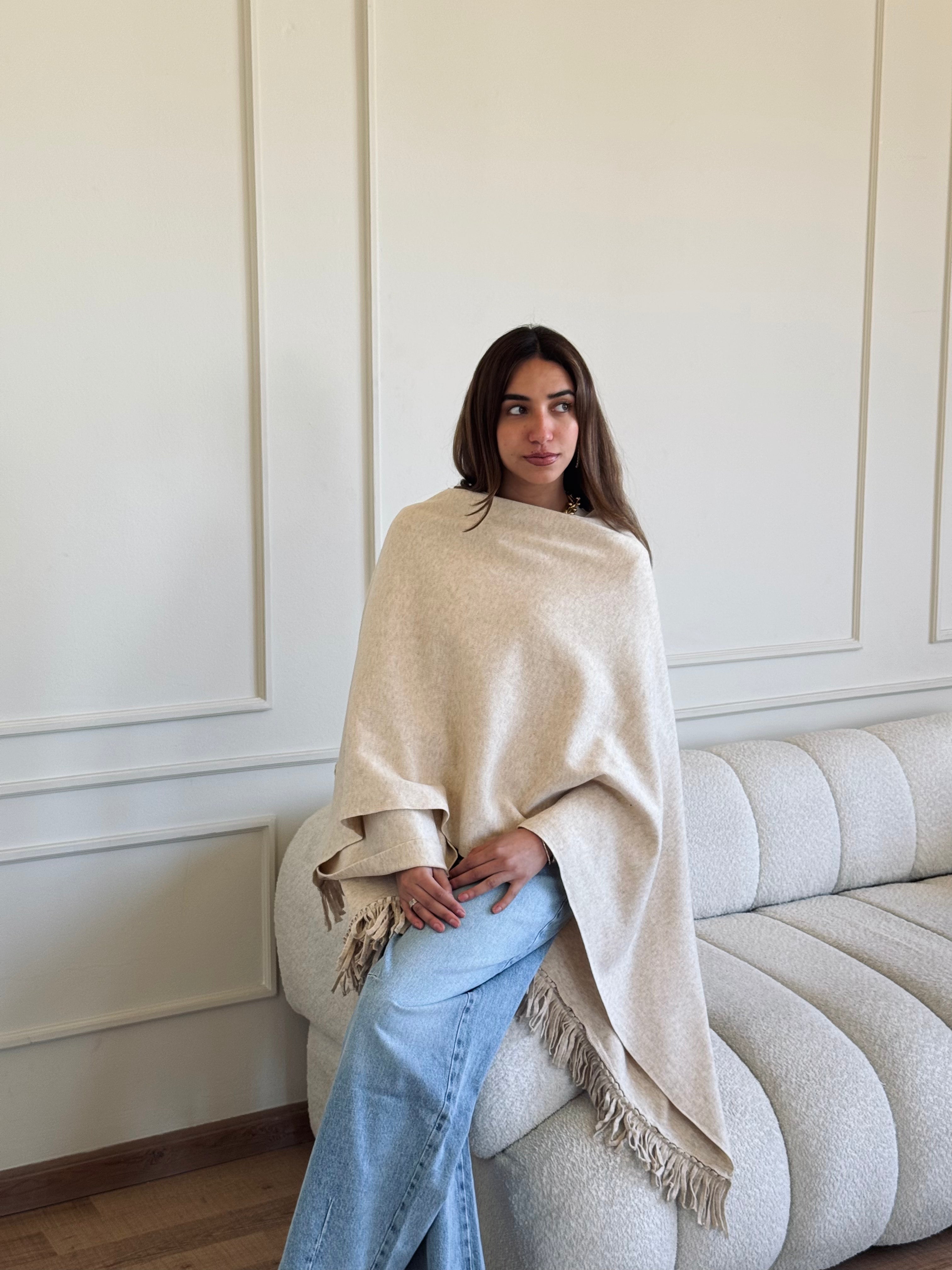 Beige Shawl Poncho