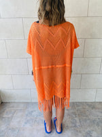 Orange Crochet Tassel Coverup