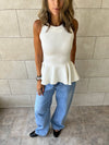 White Peplum Scuba Top