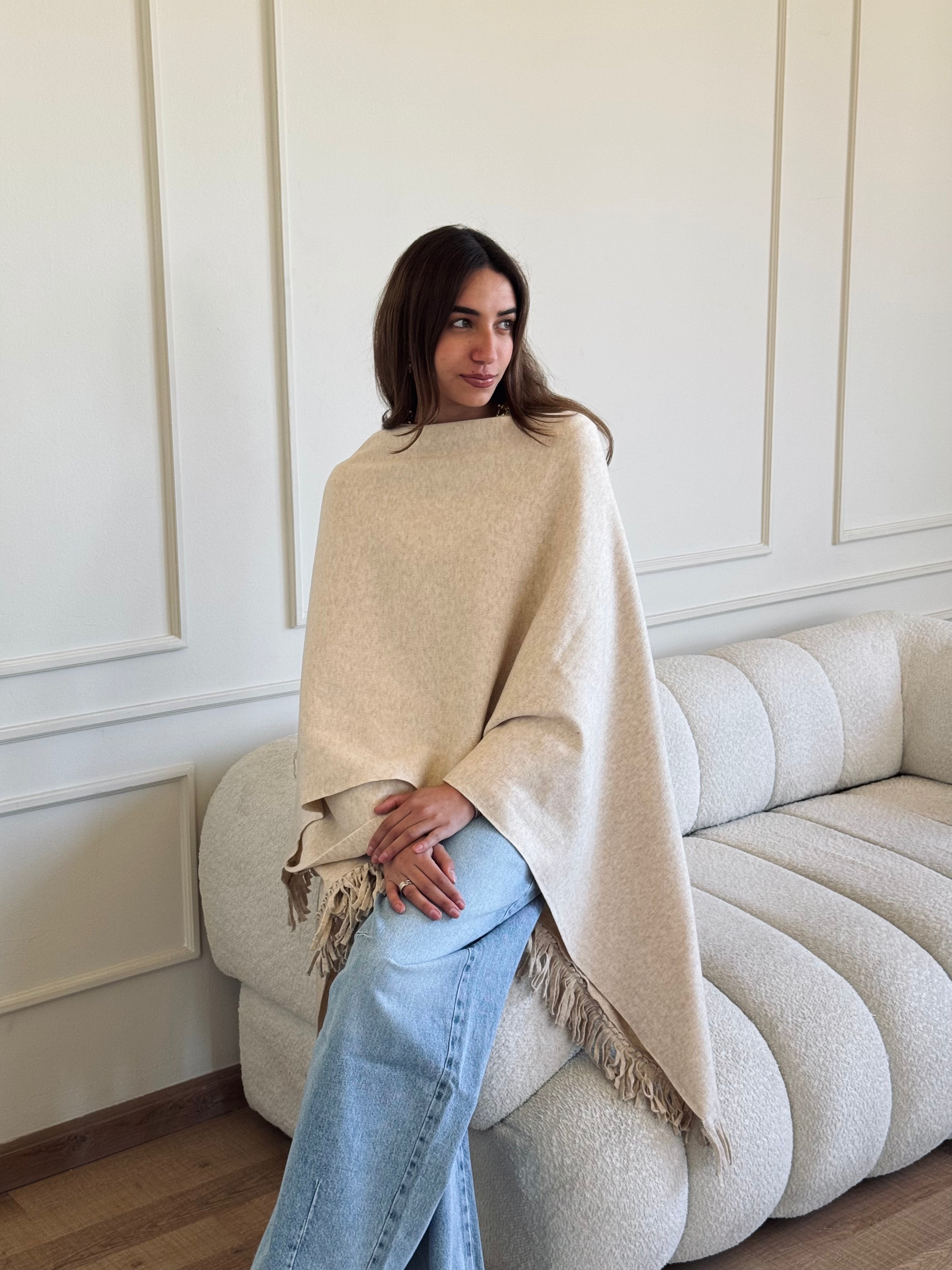 Beige Shawl Poncho