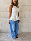 White Peplum Scuba Top
