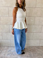 White Peplum Scuba Top