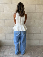 White Peplum Scuba Top