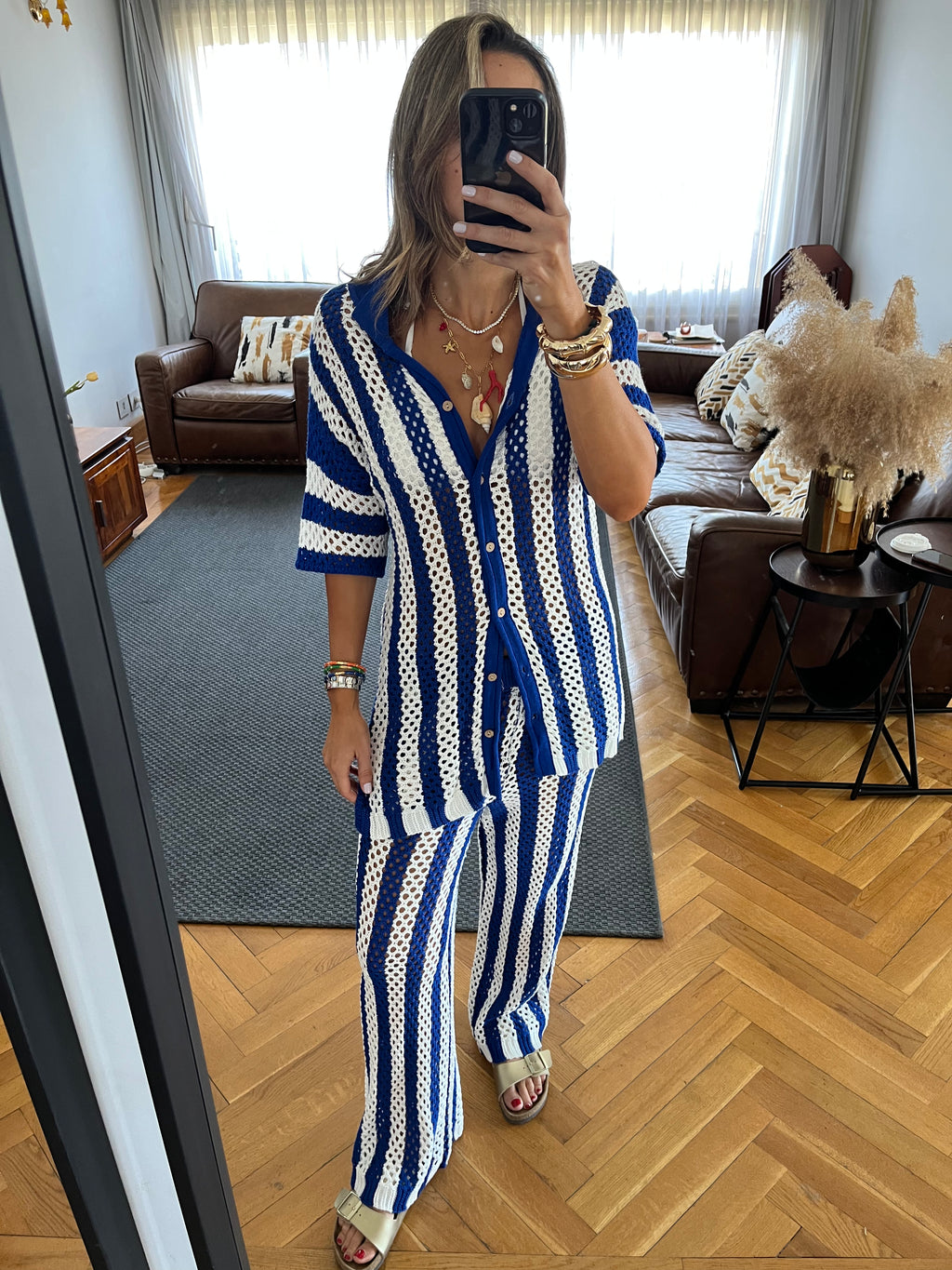 Blue Finally Sunny Crochet Pants Set