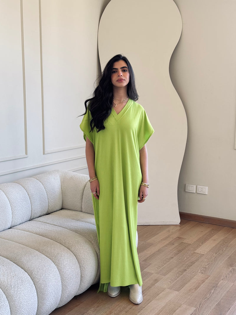 Lime Ribbed Flowy Dress