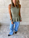 Olive Peplum Scuba Top