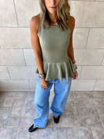 Olive Peplum Scuba Top