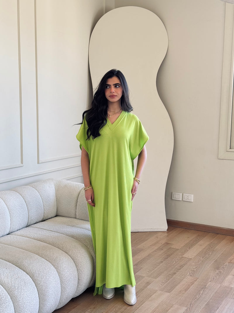 Lime Ribbed Flowy Dress