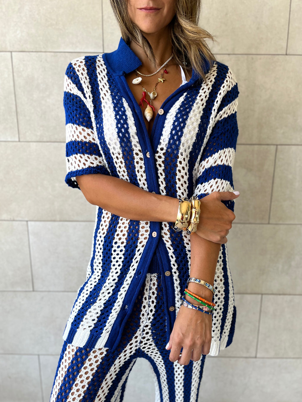 Blue Finally Sunny Crochet Pants Set