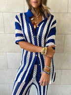 Blue Finally Sunny Crochet Pants Set