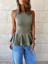 Olive Peplum Scuba Top