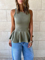 Olive Peplum Scuba Top