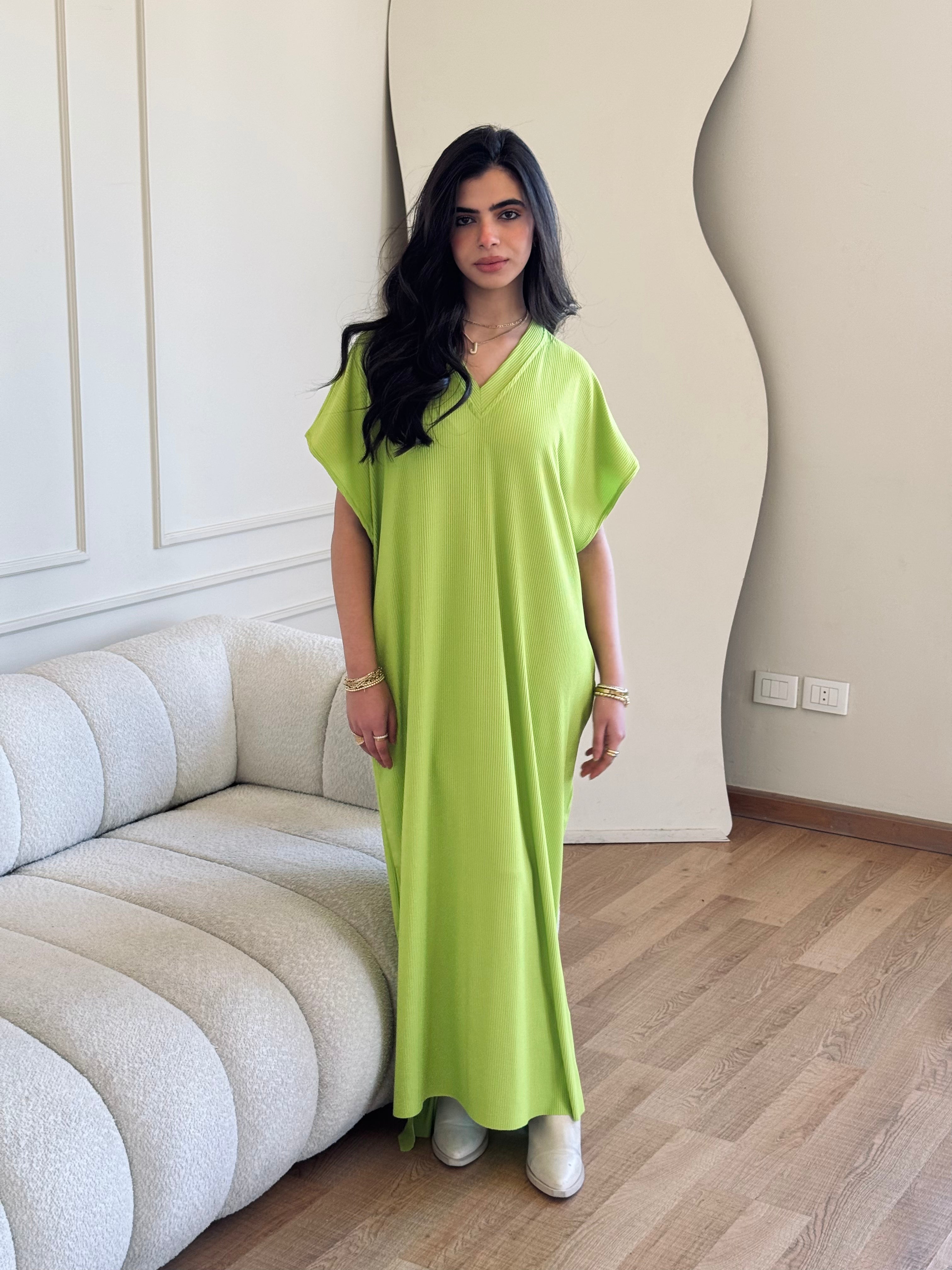 Lime Ribbed Flowy Dress