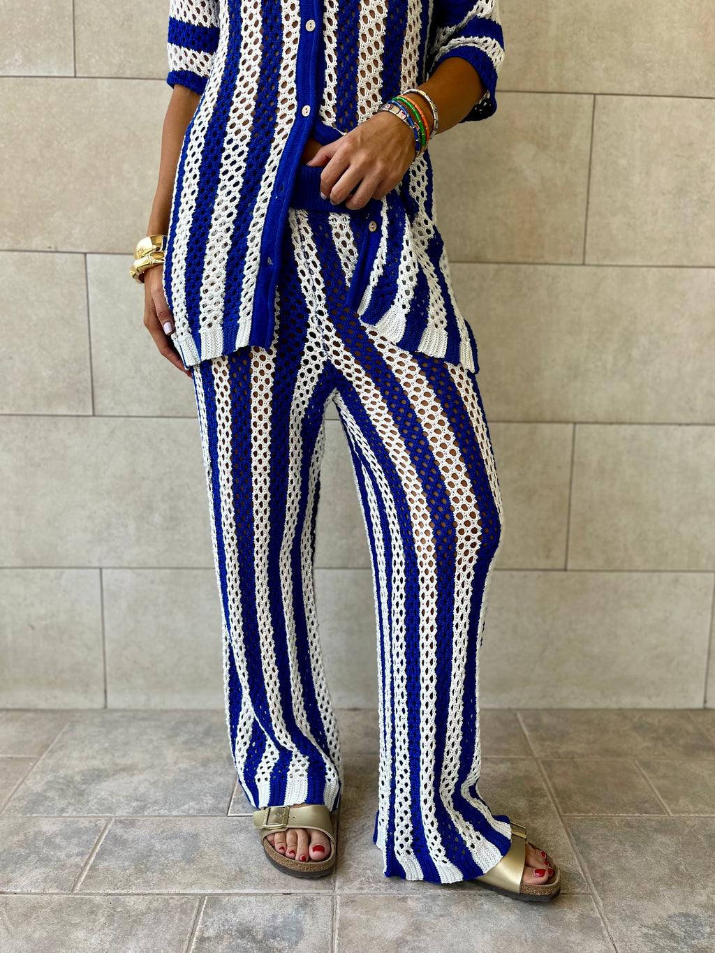 Blue Finally Sunny Crochet Pants Set