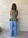 Olive Peplum Scuba Top