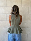 Olive Peplum Scuba Top
