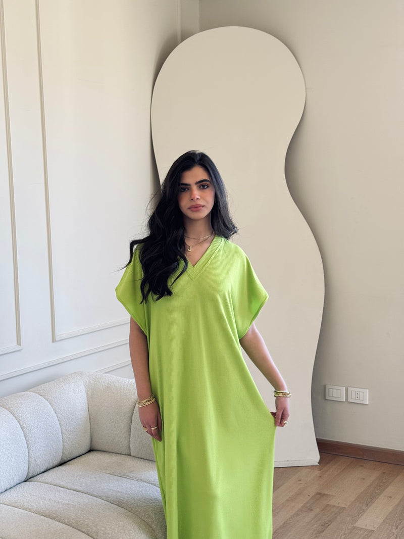 Lime Ribbed Flowy Dress