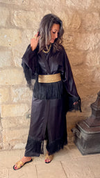 Black satin with detachable belt Kaftan