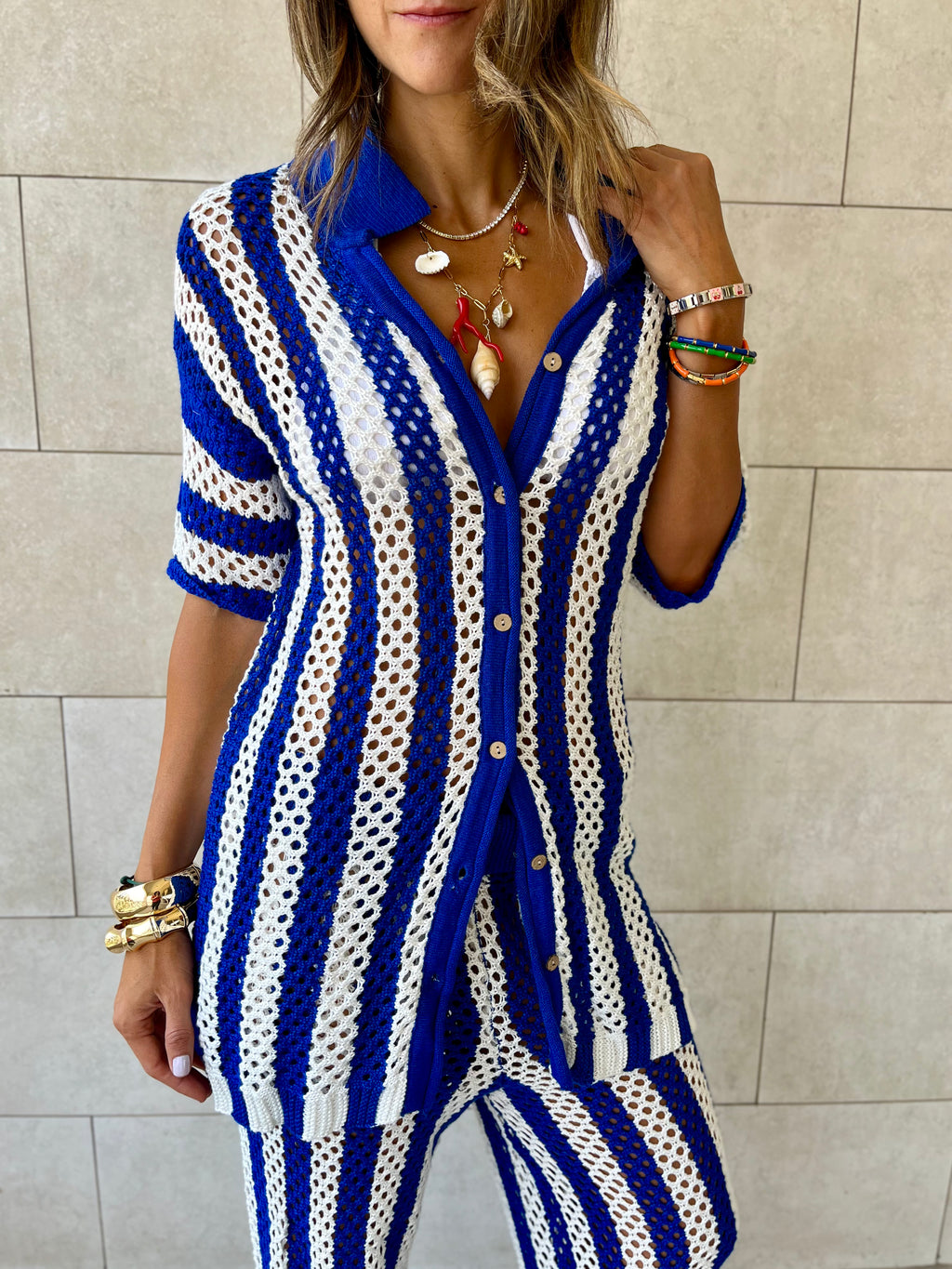 Blue Finally Sunny Crochet Pants Set