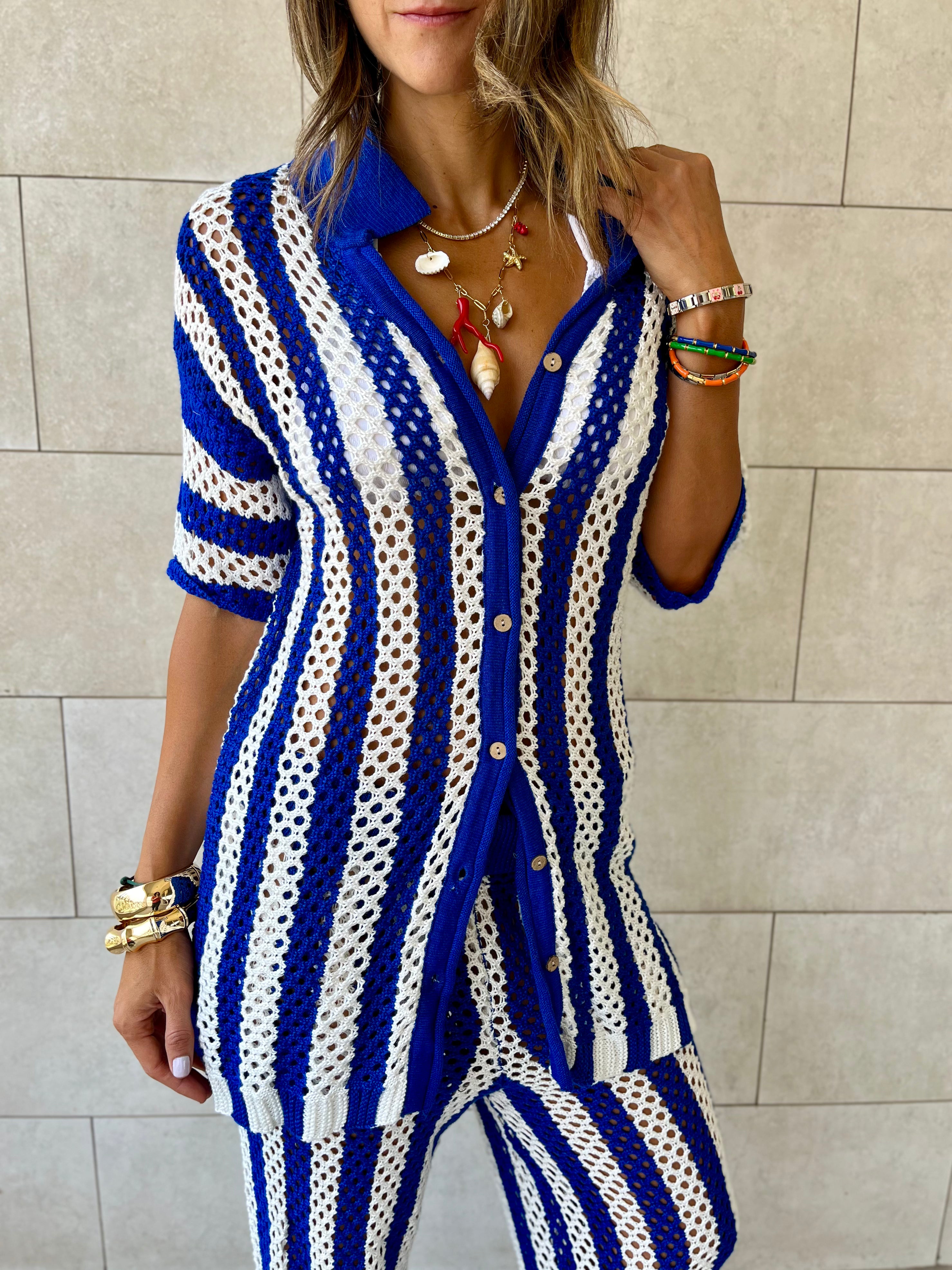 Blue Finally Sunny Crochet Pants Set