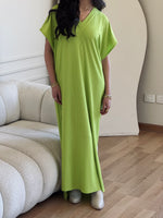 Lime Ribbed Flowy Dress