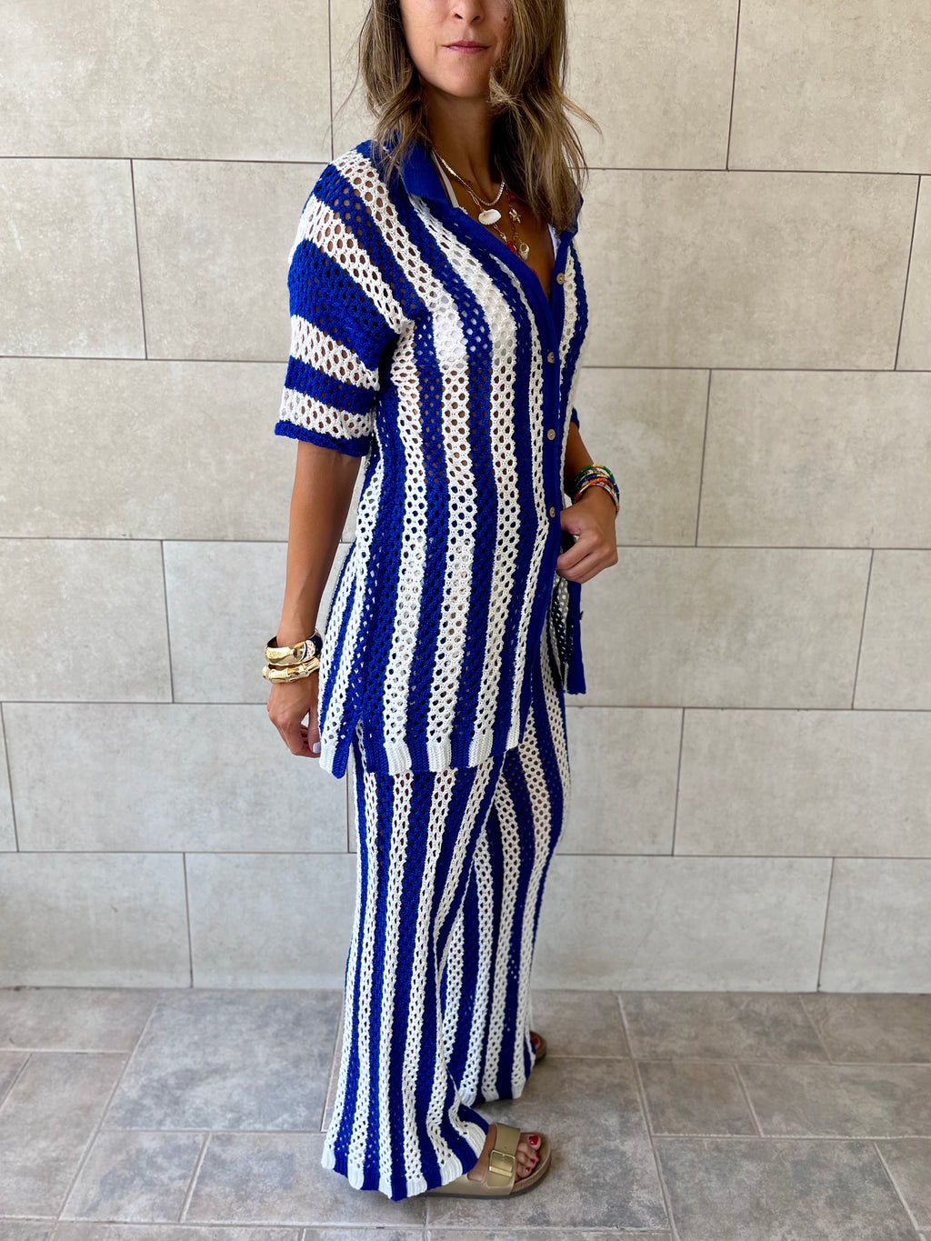 Blue Finally Sunny Crochet Pants Set