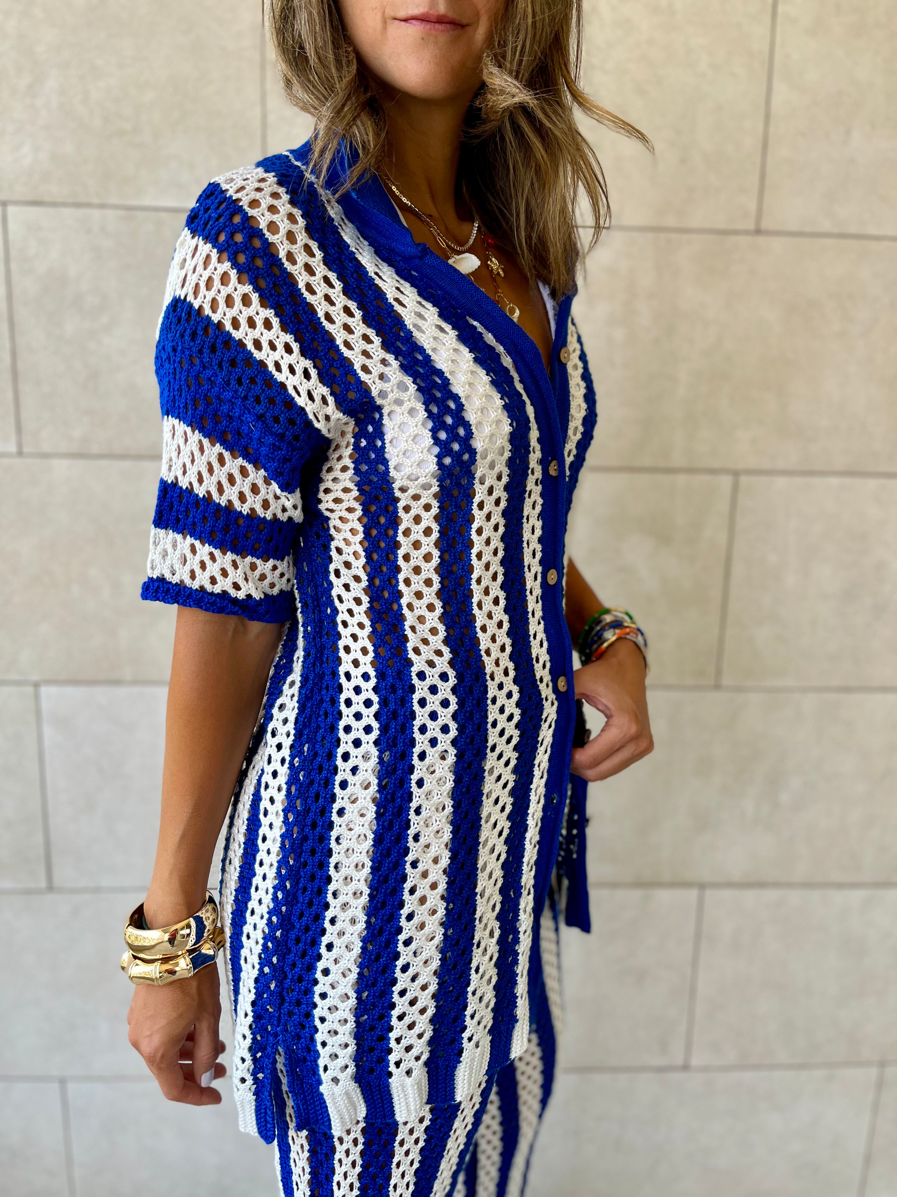 Blue Finally Sunny Crochet Pants Set