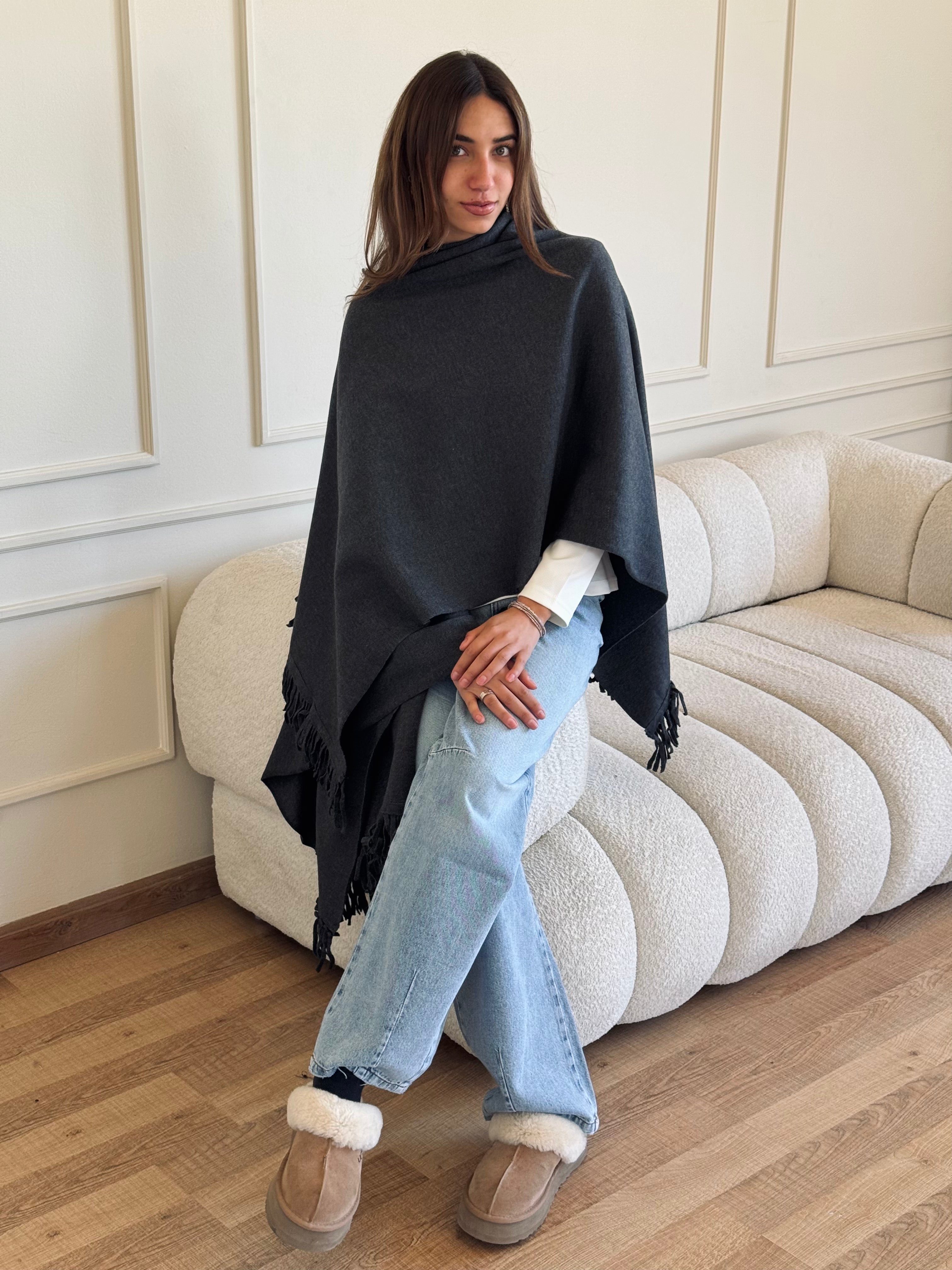 Grey Shawl Poncho
