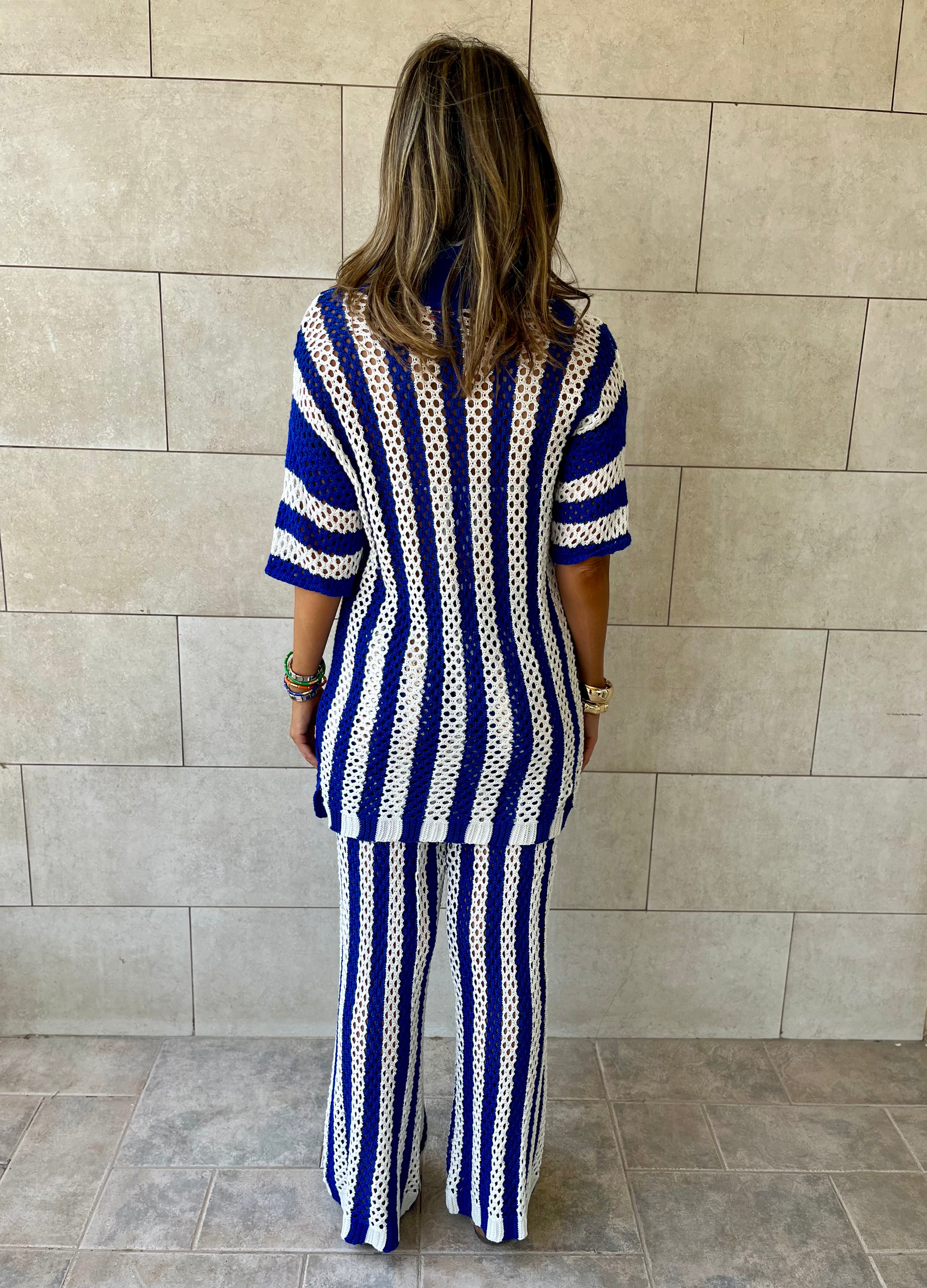 Blue Finally Sunny Crochet Pants Set