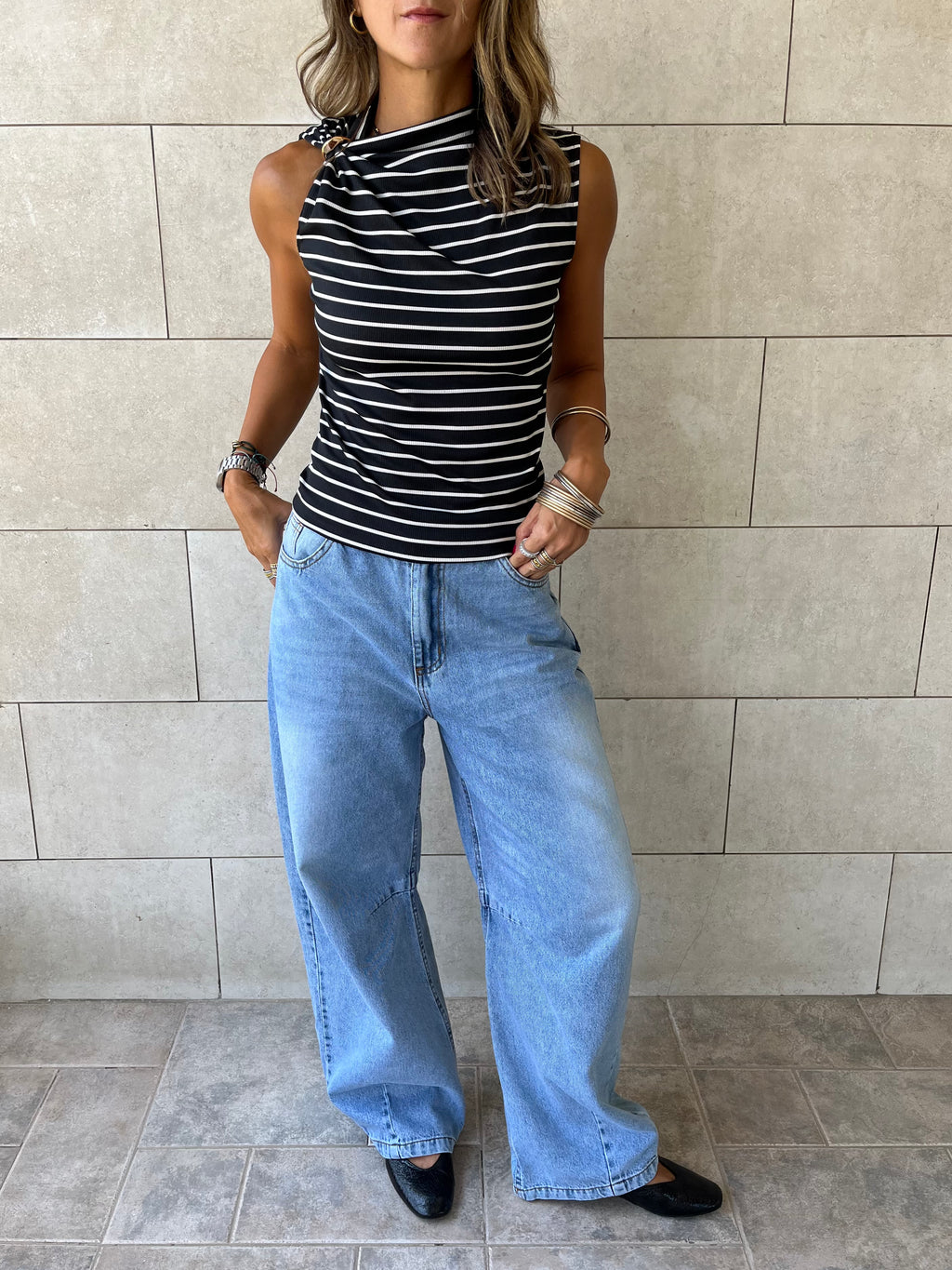 Black Striped Ring Tie Top