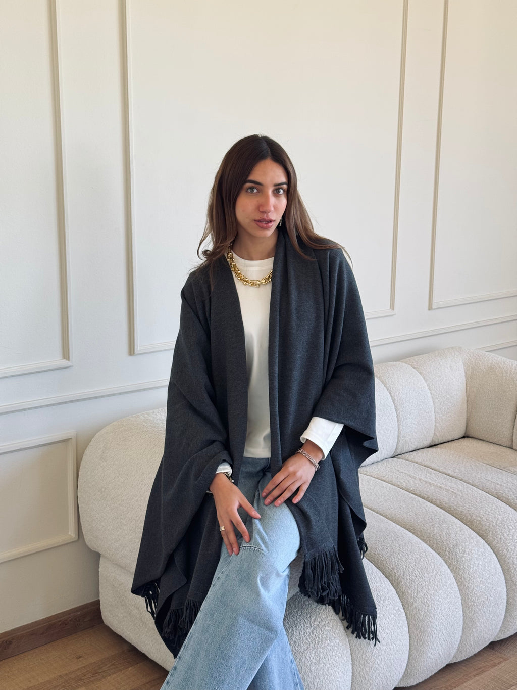 Grey Shawl Poncho