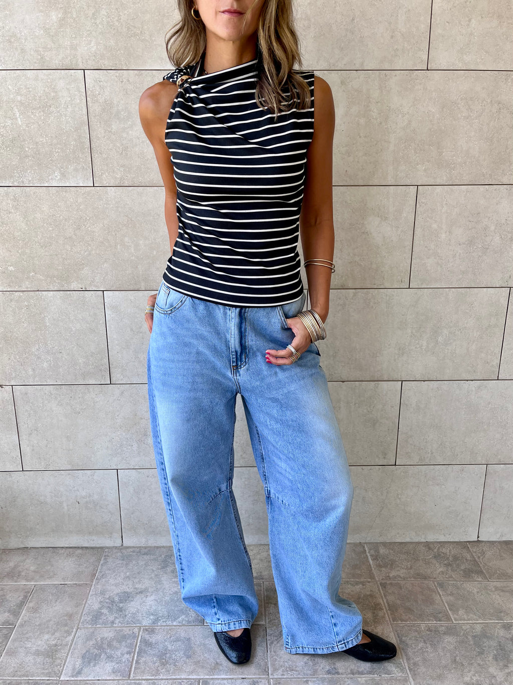 Black Striped Ring Tie Top