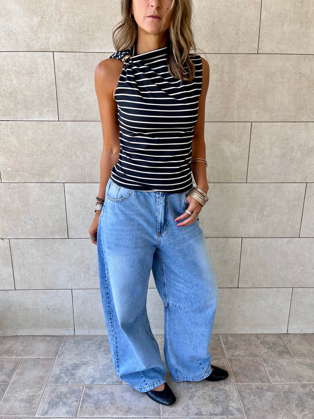 Black Striped Ring Tie Top