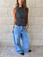 Black Striped Ring Tie Top